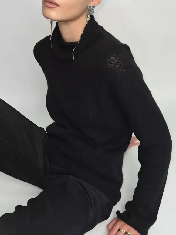 Long Sleeve See-through Knit Tops For Women 2026