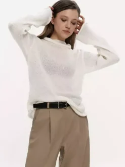 Long Sleeve See-through Knit Tops For Women 2026