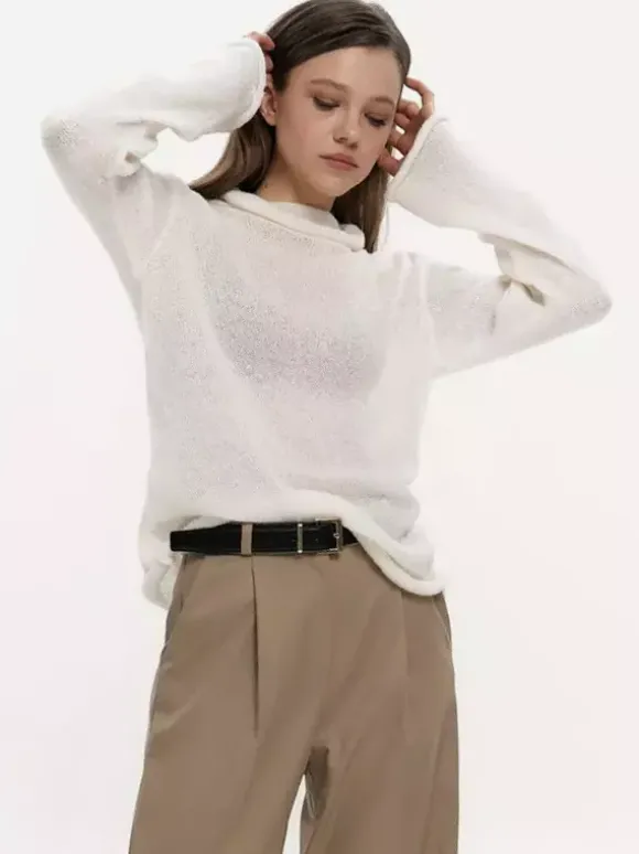 Long Sleeve See-through Knit Tops For Women 2026