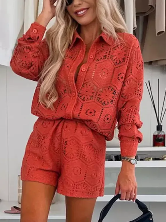 Long Sleeve Shirt And Lace Shorts 2 Piece Co-ord Set 2026