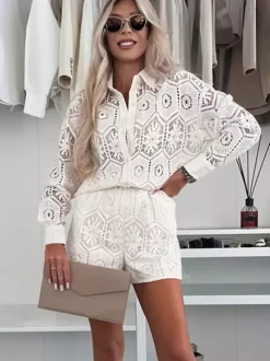 Long Sleeve Shirt And Lace Shorts 2 Piece Co-ord Set 2026
