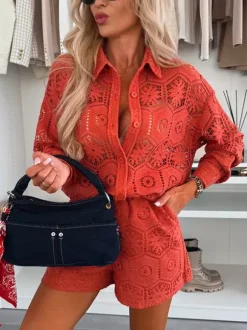 Long Sleeve Shirt And Lace Shorts 2 Piece Co-ord Set 2026