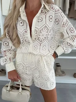 Long Sleeve Shirt And Lace Shorts 2 Piece Co-ord Set 2026