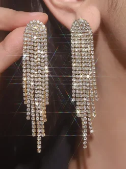 Long Tassel Shiny Rhinestone Earrings For Women 2026