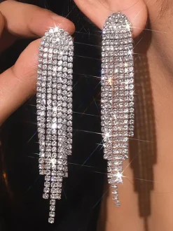 Long Tassel Shiny Rhinestone Earrings For Women 2026