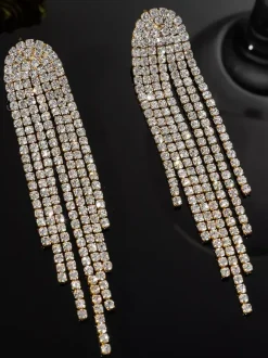 Long Tassel Shiny Rhinestone Earrings For Women 2026
