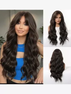 Long Water Wave Synthetic Wig Middle Part Ombre Highlights Hair Wig For Women