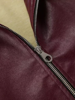 Loose Oversized Faux Leather Coat Turn Down Collar Elastic Hem Casual Moto Jacket