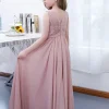 Lotus Pink Flower Girl Dress Chiffon Pleated V-Neck Sleeveless Kids Birthday Party Dresses
