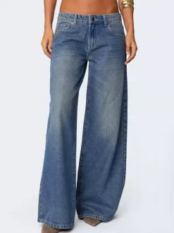 Low Rise Wide Leg Baggy Jeans For Women - Medium Wash Vintage Y2K Loose Fit Denim - Summer Casual Streetwear 2026
