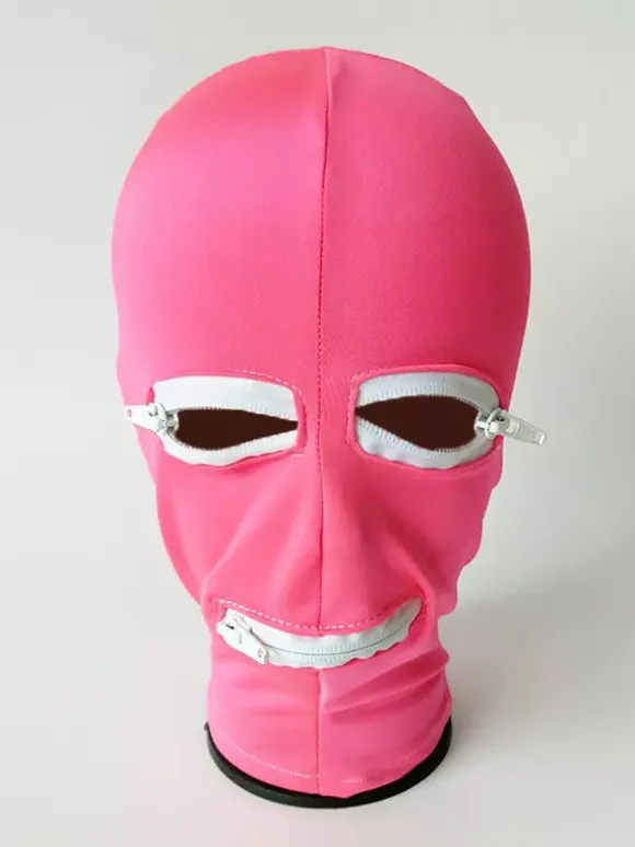Lycra Spandex Headgear Mask With Zipper Cosplay Sexy Cute Costume Club Wear Women Headgear