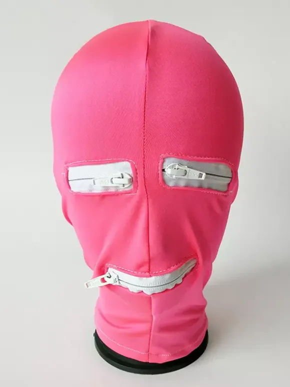 Lycra Spandex Headgear Mask With Zipper Cosplay Sexy Cute Costume Club Wear Women Headgear
