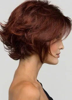 Mahogany Straight Woman's Short Wig With Curly At Ends