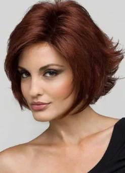 Mahogany Straight Woman's Short Wig With Curly At Ends