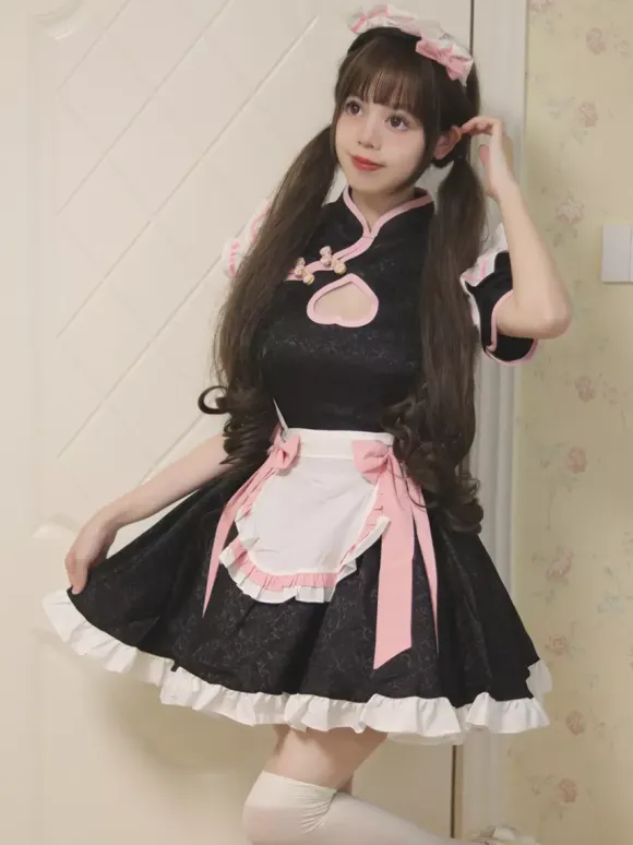 Maid Lolita Cosplay Costume Chinese Style Sweetheart Cheongsam Dress Party Waitress Role Play