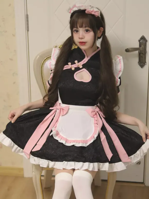 Maid Lolita Cosplay Costume Chinese Style Sweetheart Cheongsam Dress Party Waitress Role Play