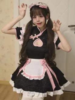 Maid Lolita Cosplay Costume Chinese Style Sweetheart Cheongsam Dress Party Waitress Role Play