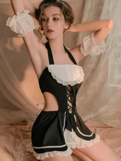 Maid Costume Women's T-back Armwear Dress Servant Girl Costumes