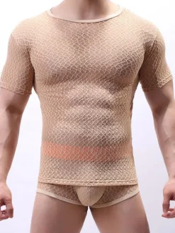 Male Sexy Tee Royal Blue Sheer Men Lingerie