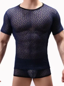 Male Sexy Tee Royal Blue Sheer Men Lingerie
