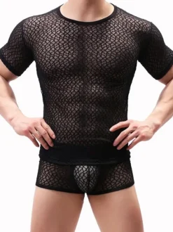 Male Sexy Tee Royal Blue Sheer Men Lingerie