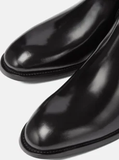 Mans Chelsea Boots Black Cowhide Round Toe Slip On Short boots