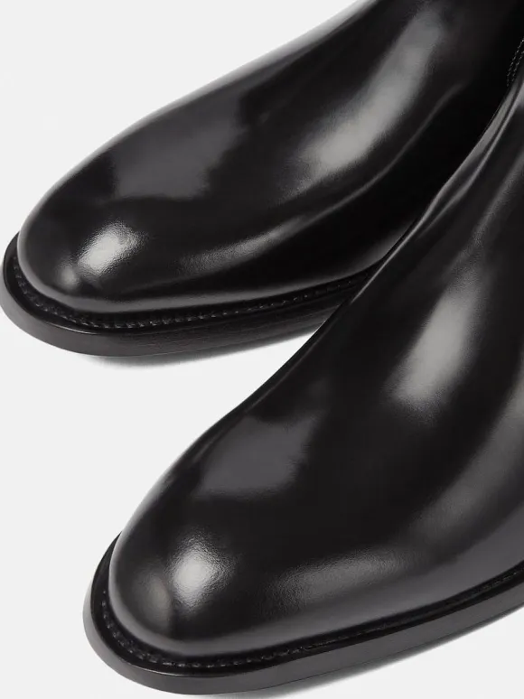 Mans Chelsea Boots Black Cowhide Round Toe Slip On Short boots