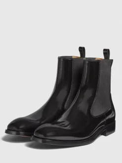 Mans Chelsea Boots Black Cowhide Round Toe Slip On Short boots