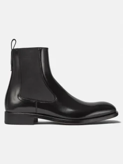 Mans Chelsea Boots Black Cowhide Round Toe Slip On Short boots