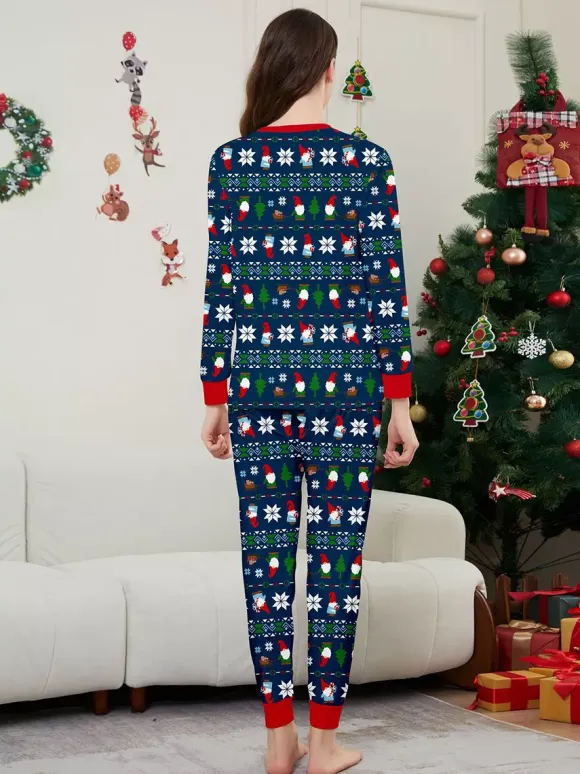 Matching Family Christmas Print Pajamas In Deep Navy And Red Trim 2026