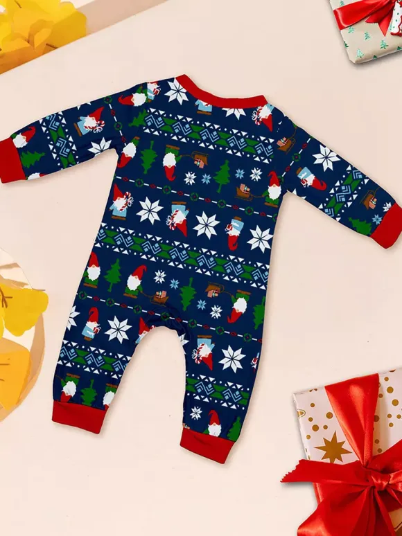 Matching Family Christmas Print Pajamas In Deep Navy And Red Trim 2026