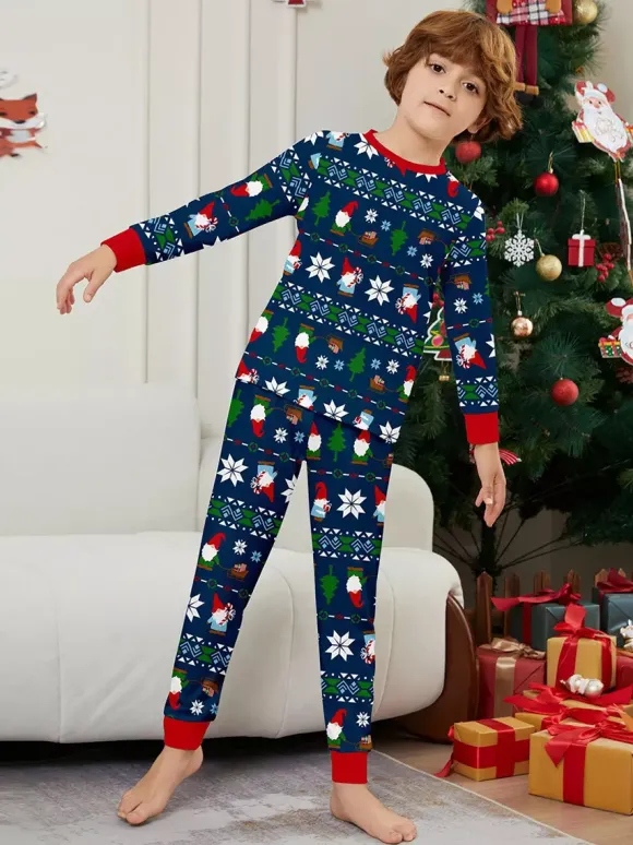 Matching Family Christmas Print Pajamas In Deep Navy And Red Trim 2026