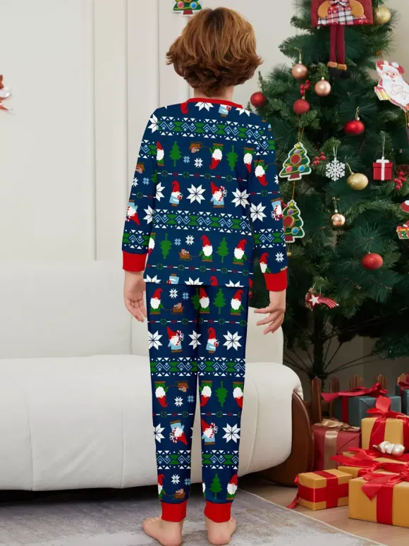 Matching Family Christmas Print Pajamas In Deep Navy And Red Trim 2026