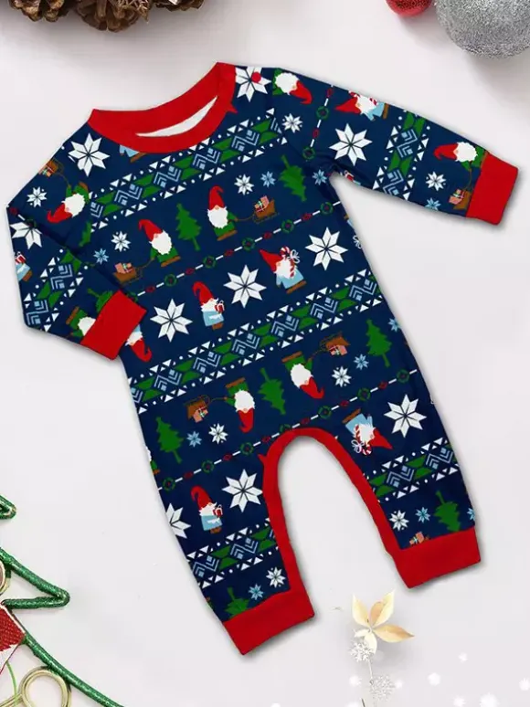 Matching Family Christmas Print Pajamas In Deep Navy And Red Trim 2026