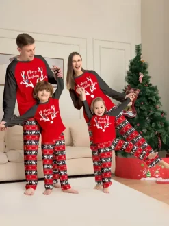 Matching Family Pajamas Round Neck Long Sleeves Adult's Kid's Christmas Pyjamas
