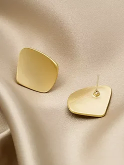 Matte Gold Irregular Rhombus Geometric Stud Earrings Metal Statement Ear Jewelry