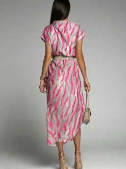 Maxi Dress Bateau Neck Short Sleeves Stripes Floor Length Dress