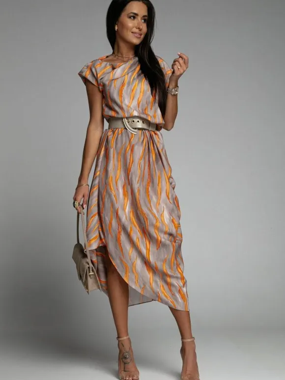 Maxi Dress Bateau Neck Short Sleeves Stripes Floor Length Dress