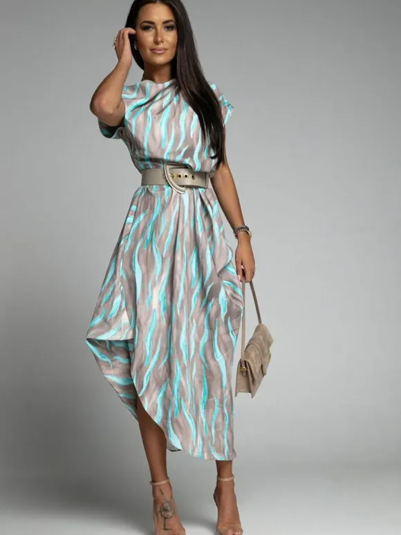 Maxi Dress Bateau Neck Short Sleeves Stripes Floor Length Dress