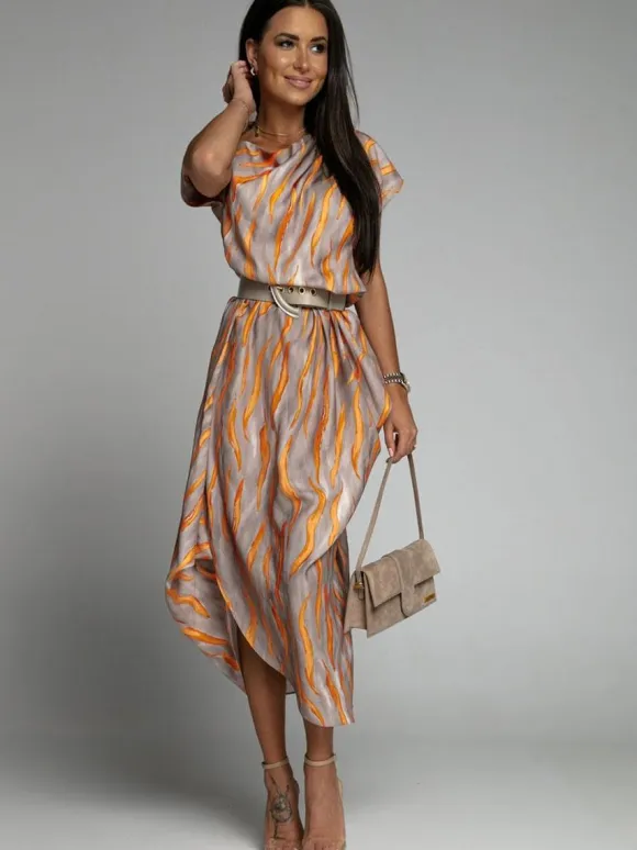 Maxi Dress Bateau Neck Short Sleeves Stripes Floor Length Dress