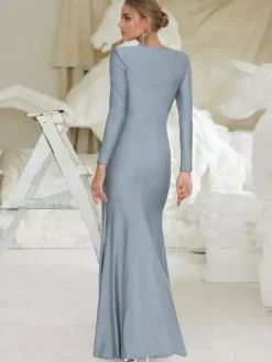 Maxi Dress With Knotted Waist Long Sleeve Pleated Semi-Formal Party Long Dress For Women 2026