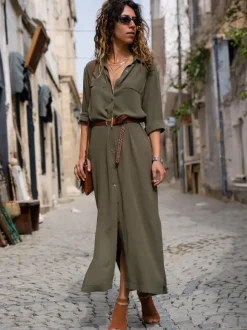 Maxi Dresses Long Sleeves Chiffon Shirt Dress