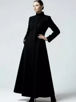 Maxi Wool Blend A-Line Coat with Stand Collar For Women 2026