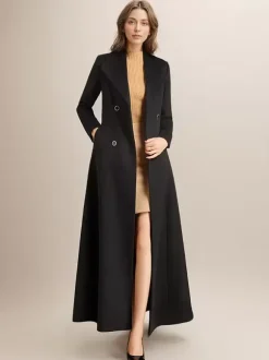 Maxi Woolen Coat For Women Double-breasted Large Lapel Belted A-line Full Length Winter Outerwear 2026