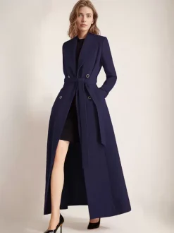 Maxi Woolen Coat For Women Double-breasted Large Lapel Belted A-line Full Length Winter Outerwear 2026