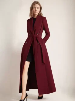 Maxi Woolen Coat For Women Double-breasted Large Lapel Belted A-line Full Length Winter Outerwear 2026