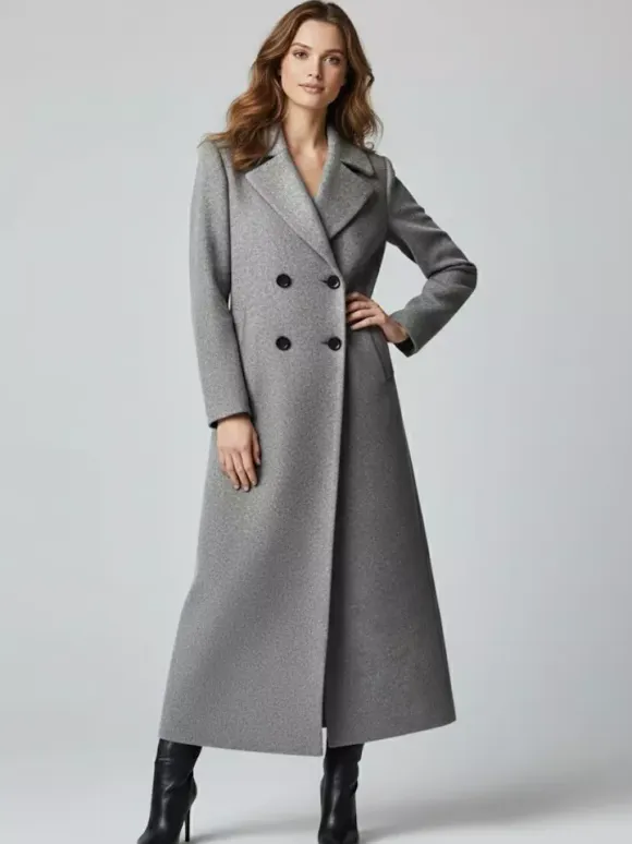 Maxi Double-breasted Woolen Coat in Sophisticated Straight Cut For Women 2026
