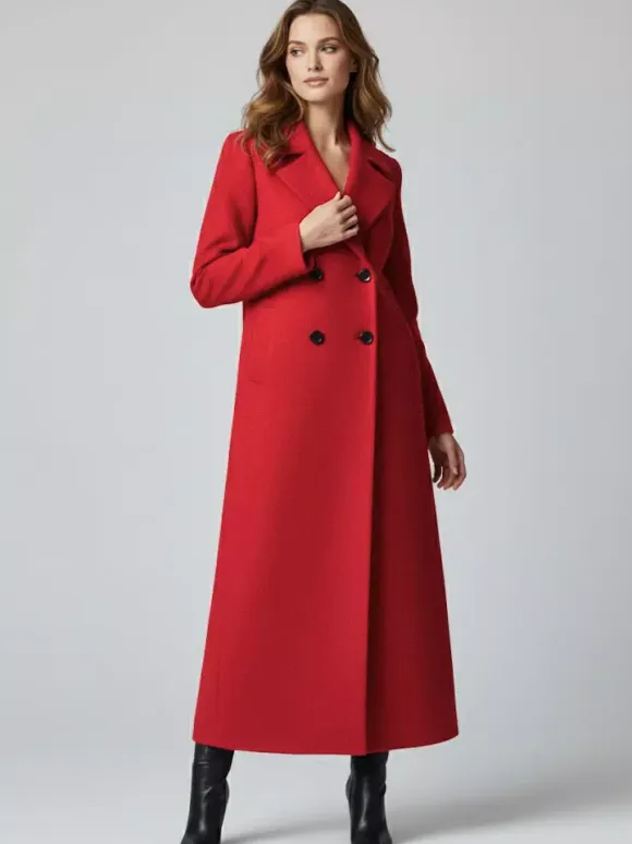 Maxi Double-breasted Woolen Coat in Sophisticated Straight Cut For Women 2026