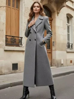 Maxi Double-breasted Woolen Coat in Sophisticated Straight Cut For Women 2026