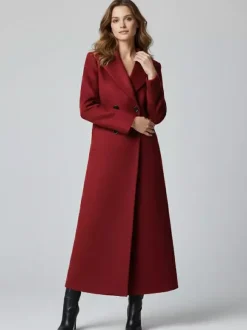 Maxi Double-breasted Woolen Coat in Sophisticated Straight Cut For Women 2026